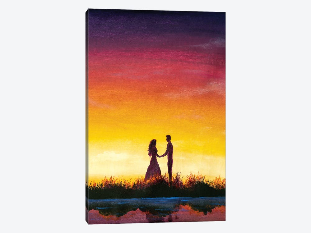 Silhouette Of A Loving Guy And A Girl Standing Sideways by Valery Rybakow 1-piece Art Print