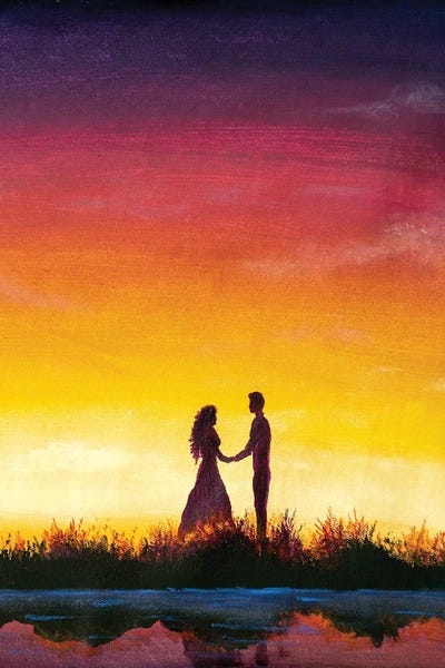 Silhouette Of A Loving Guy And A Girl Standing Sideways