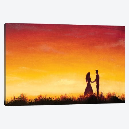 Lovers At At Orange Sunset Dawn On Beautiful Landscape Canvas Print #VRY588} by Valery Rybakow Canvas Print