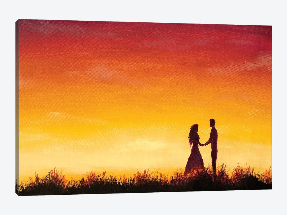 Lovers At At Orange Sunset Dawn On Beautiful Landscape by Valery Rybakow 1-piece Canvas Art