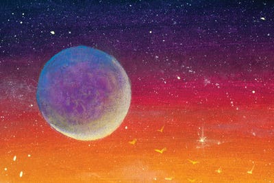 Big Moon Planet On Yellow Orange Red Purple Sunset Dawn Starry Sky. by Valery Rybakow canvas print