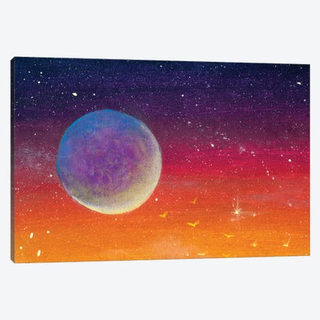 Big Moon Planet On Yellow Orange Red Purple Sunset Dawn Starry Sky. Canvas Print #VRY591} by Valery Rybakow Canvas Art