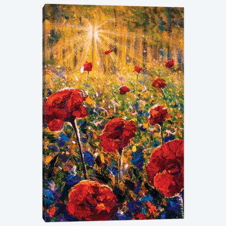 Summer Red Poppies Field Of Flowers Canvas Print #VRY597} by Valery Rybakow Canvas Print