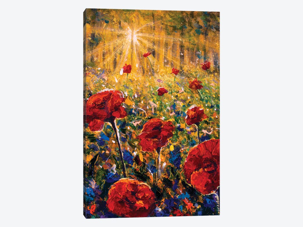 Summer Red Poppies Field Of Flowers by Valery Rybakow 1-piece Canvas Wall Art