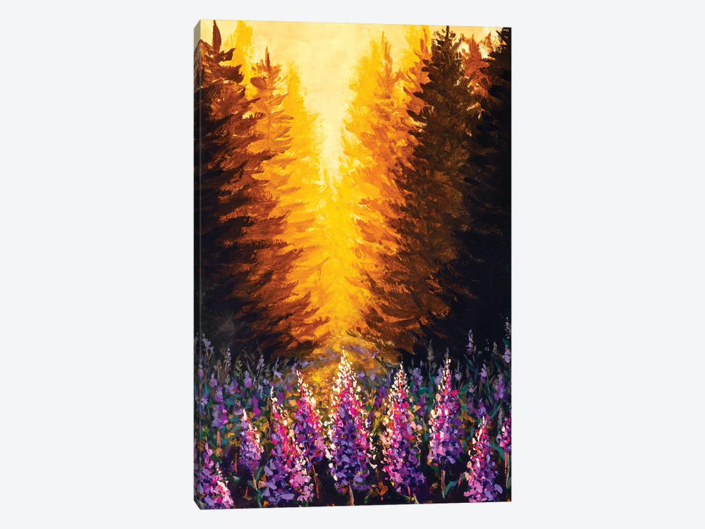Beautiful Pink Purple Flowers Ivan-Tea Fireweed At Sunset In Forest by Valery Rybakow 1-piece Art Print