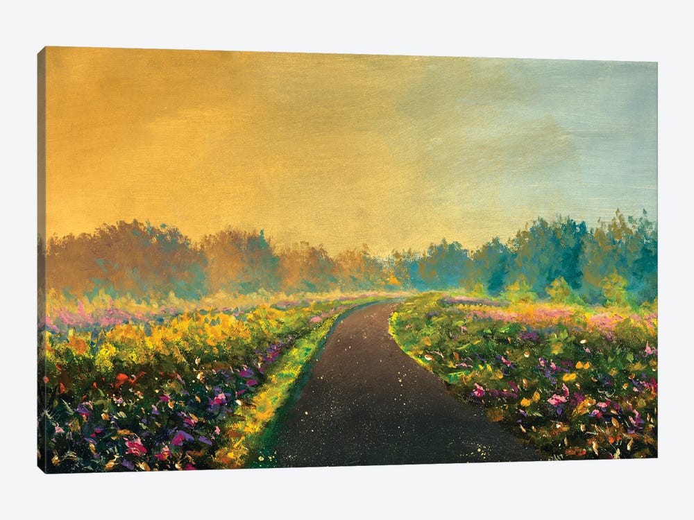 Road Through Field To Forest Rustic Summer Beautiful Magic Landscape by Valery Rybakow 1-piece Art Print