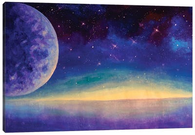 Moon Against A Starry Sky Canvas Art Print - Valery Rybakow
