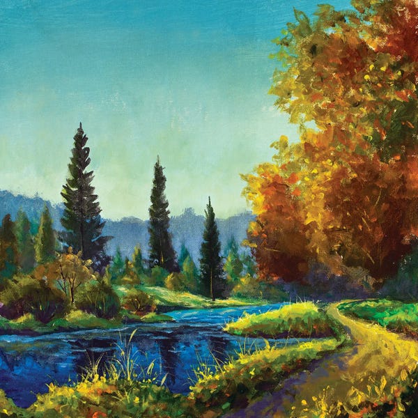 Pine Trees: Path Along The Stream by Valery Rybakow