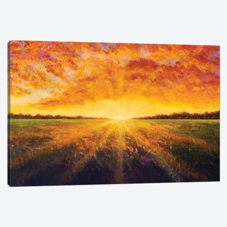 Cloudy Sunset Over A Field Canvas Print #VRY622} by Valery Rybakow Canvas Artwork
