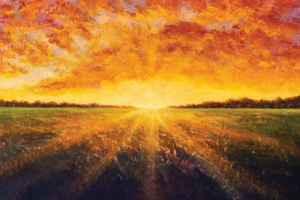 Valery Rybakow: Cloudy Sunset Over A Field by Valery Rybakow