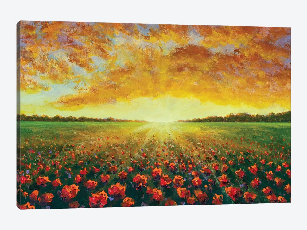 Cloudy Sunset Over A Red Poppy Field by Valery Rybakow 1-piece Canvas Print