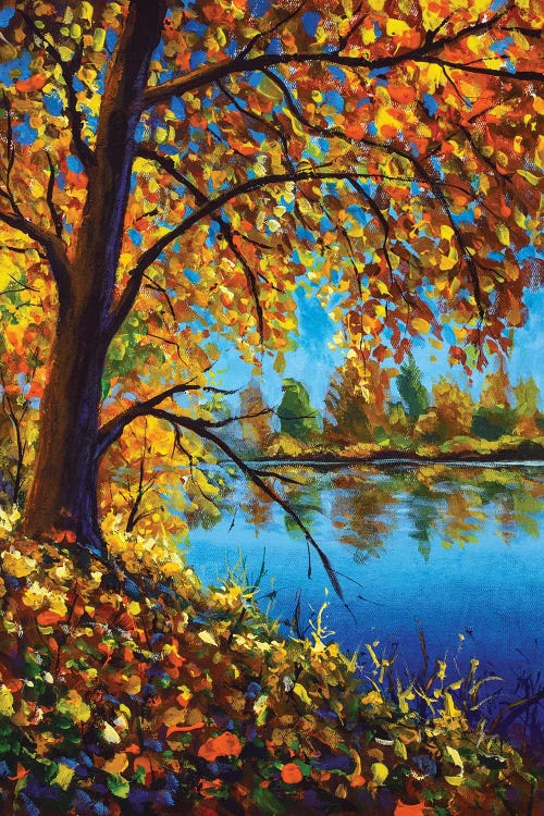 Autumn On The Bank Of A Blue River