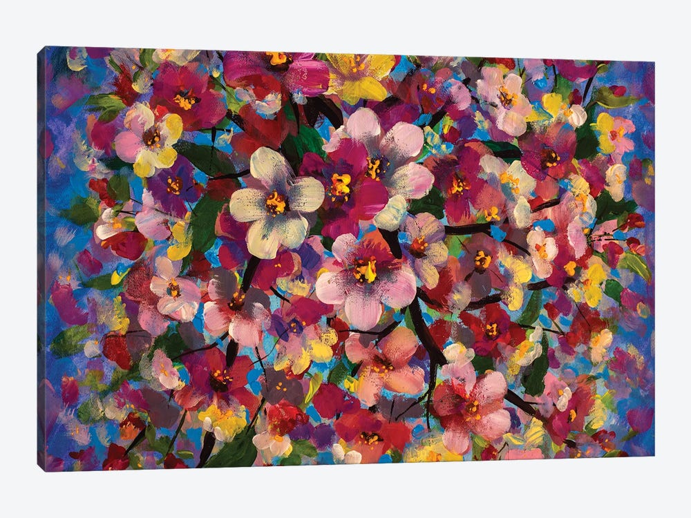 Spring Bright Multi Colored Flowers by Valery Rybakow 1-piece Canvas Art