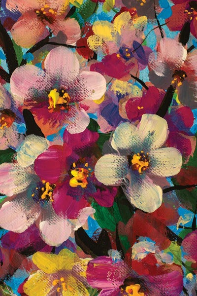 White, Pink And Yellow Flowers by Valery Rybakow framed wall art