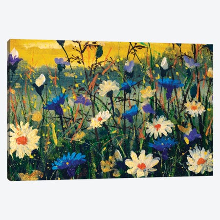 White Daisies Flowers Blue Cornflowers Painting Claude Impressionism Paint Landscape Canvas Print #VRY651} by Valery Rybakow Art Print