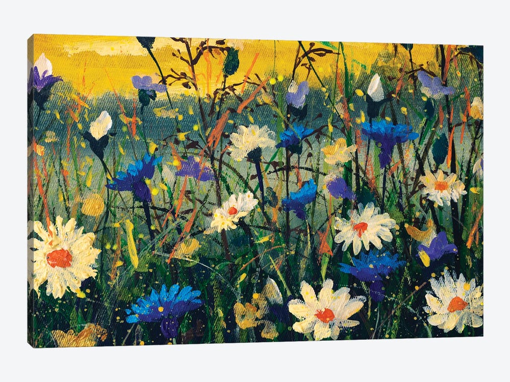 Close-Up Of White Daisies And Blue Cornflowers by Valery Rybakow 1-piece Canvas Art