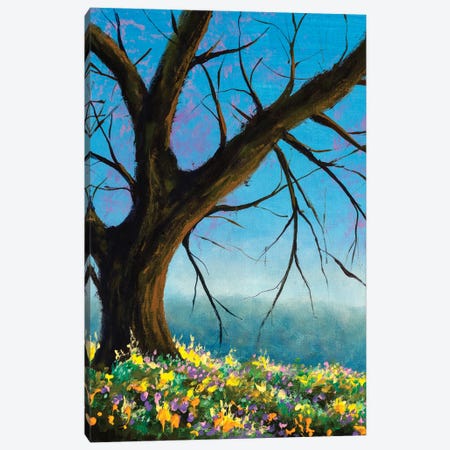 Lonely Sunny Landscape Tree Without Foliage On A Background Of Blue Sky Canvas Print #VRY656} by Valery Rybakow Canvas Art