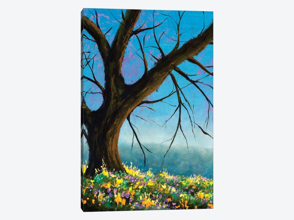 Lonely Sunny Landscape Tree Without Foliage On A Background Of Blue Sky by Valery Rybakow 1-piece Canvas Art Print