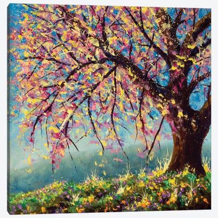 Blooming Sakura Cherry Tree On A Mountainside Canvas Print #VRY658} by Valery Rybakow Canvas Print