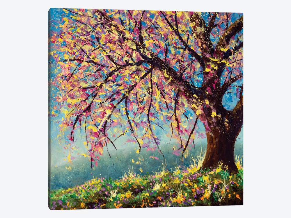 Blooming Sakura Cherry Tree On A Mountainside by Valery Rybakow 1-piece Canvas Art Print