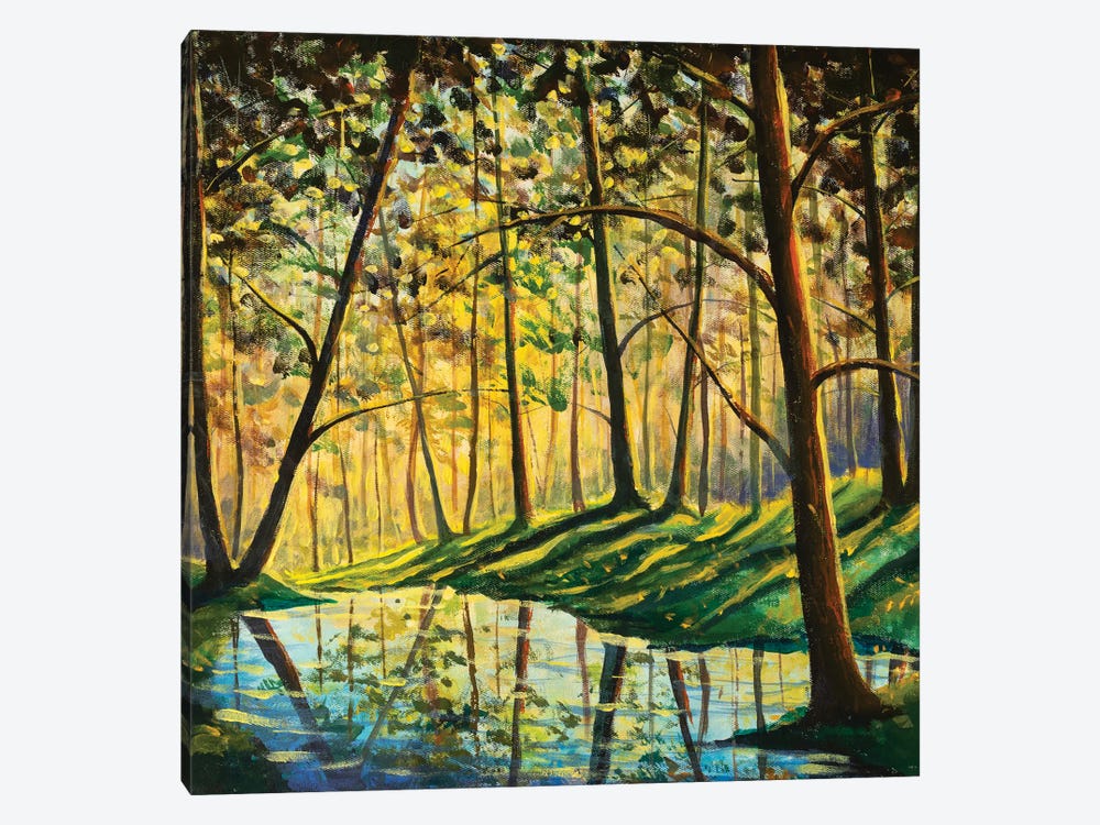 Large Forest Trees Are Reflected In Water by Valery Rybakow 1-piece Canvas Print