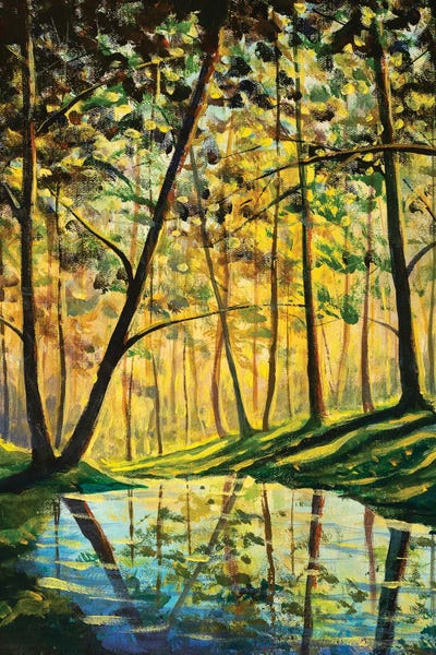 Valery Rybakow: River In Sunny Forest Landscape by Valery Rybakow