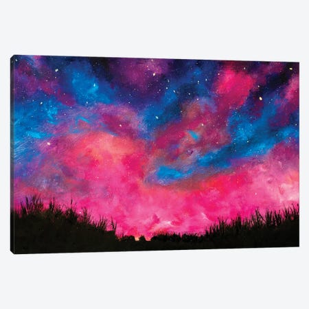 Hand Painted Background Oil Painting Acrylic On Canvas Beautiful Night Landscape With Blue Purple Starry Sky Background Canvas Print #VRY675} by Valery Rybakow Canvas Artwork