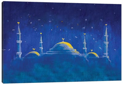 Mosque In The Blue Night Canvas Art Print - Famous Places of Worship