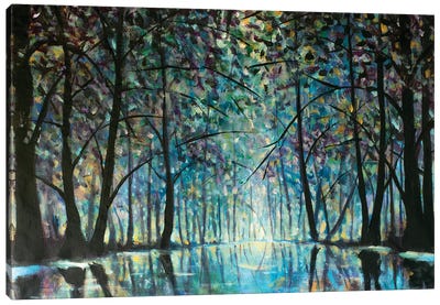 Romantic Rainy Blue Misty Forest Park Canvas Art Print - Valery Rybakow