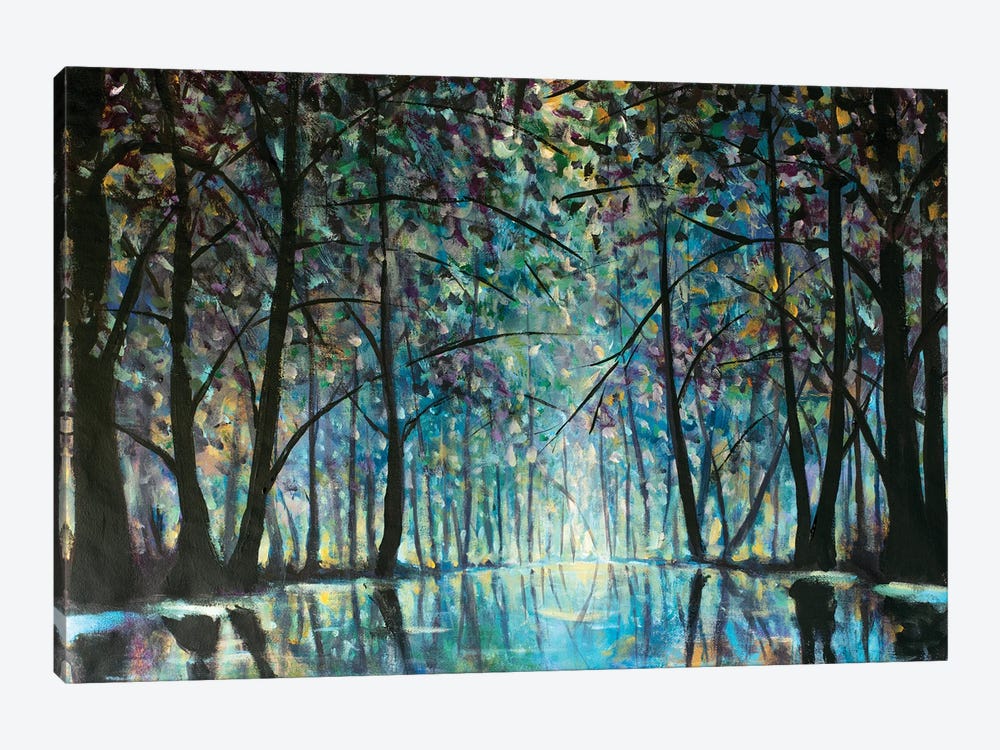 Romantic Rainy Blue Misty Forest Park by Valery Rybakow 1-piece Canvas Print