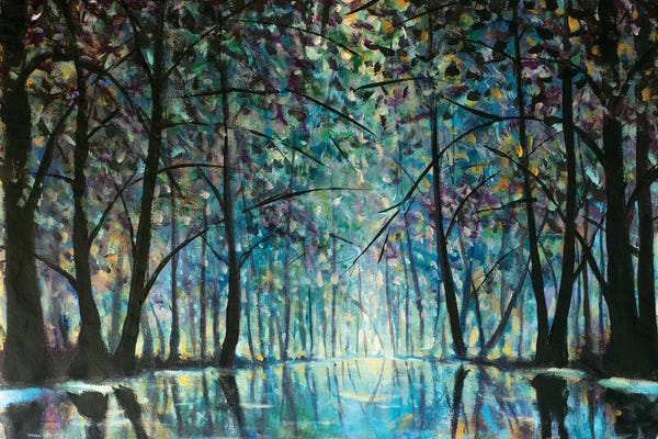 Valery Rybakow: Romantic Rainy Blue Misty Forest Park by Valery Rybakow