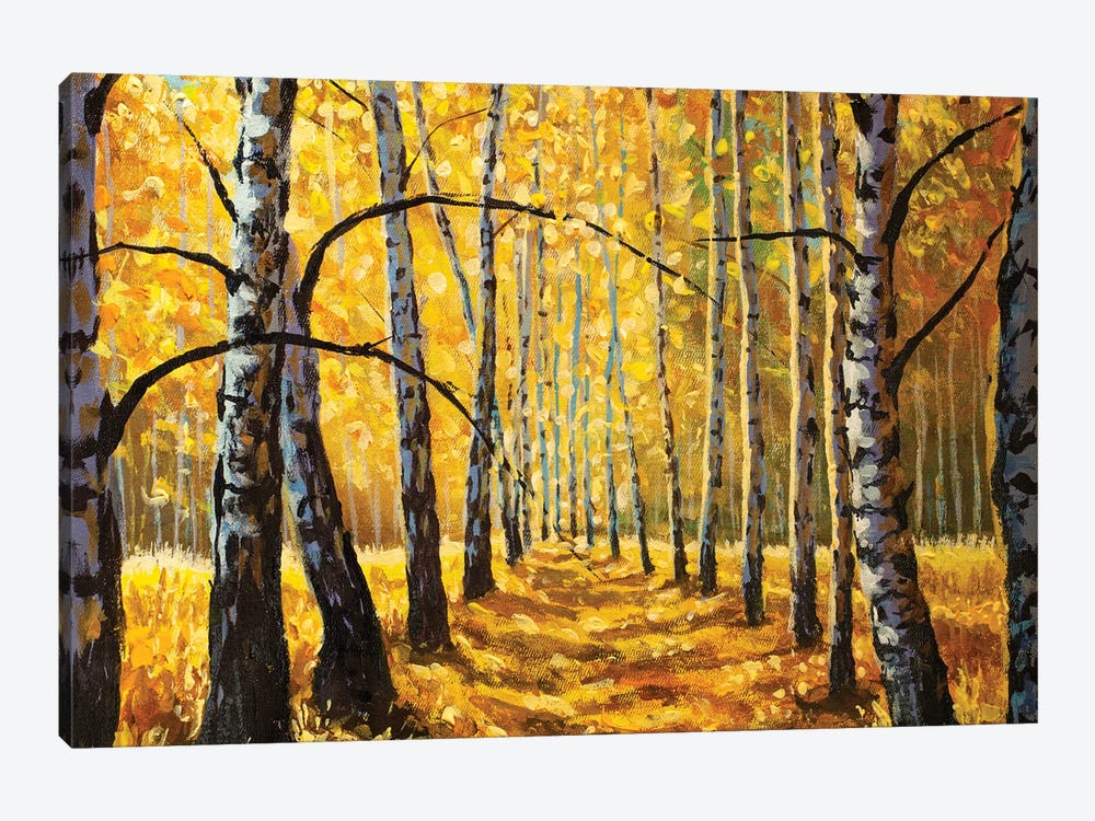 Autumn Birch Trees In Forest Park Alley by Valery Rybakow 1-piece Canvas Print