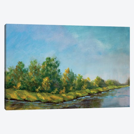 Green Island Is Reflected In A Blue River Canvas Print #VRY695} by Valery Rybakow Canvas Wall Art