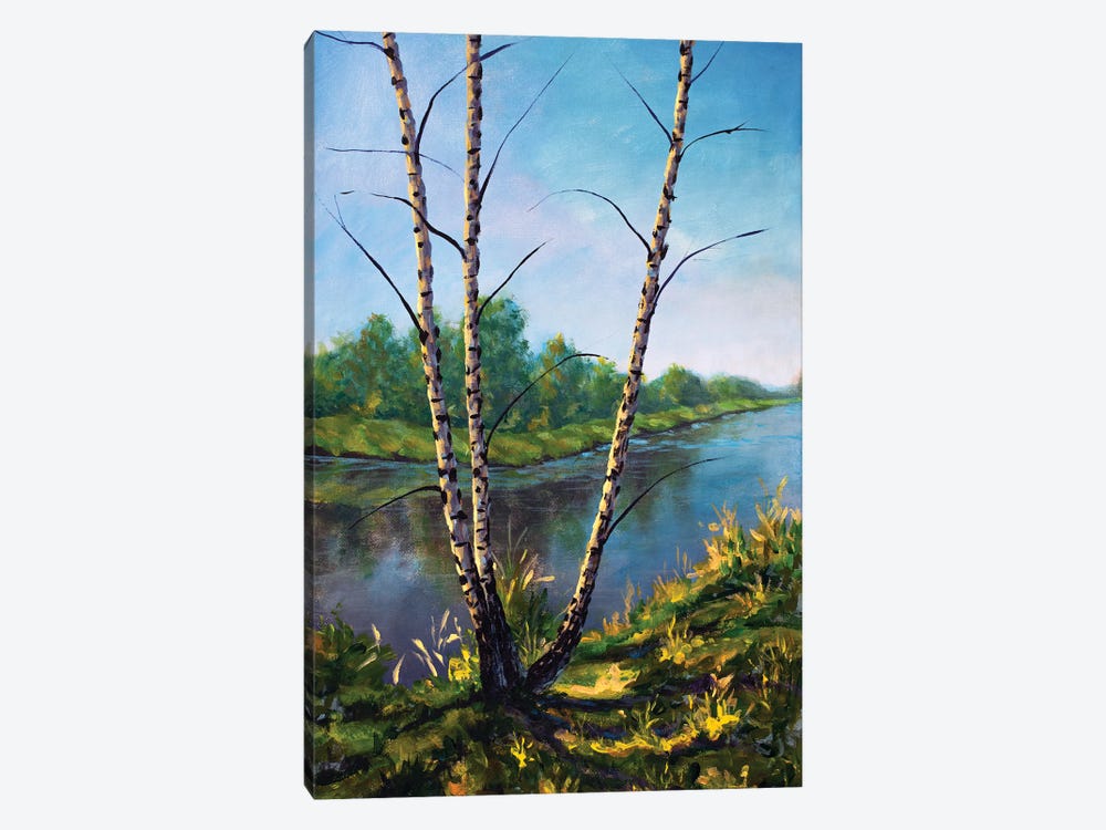 Autumn Birch Trees On The Sunny River Bank by Valery Rybakow 1-piece Canvas Art Print