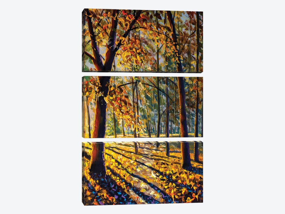 Autumn Forest, Orange Leaves by Valery Rybakow 3-piece Canvas Art