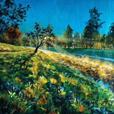 Morning Tree In Sunrise With Sunbeams Over Beautiful River by Valery Rybakow canvas print