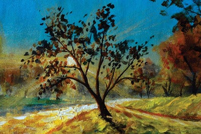 Tree In The Rays Of The Rising Sun Over A Beautiful River And A Green Field by Valery Rybakow canvas print