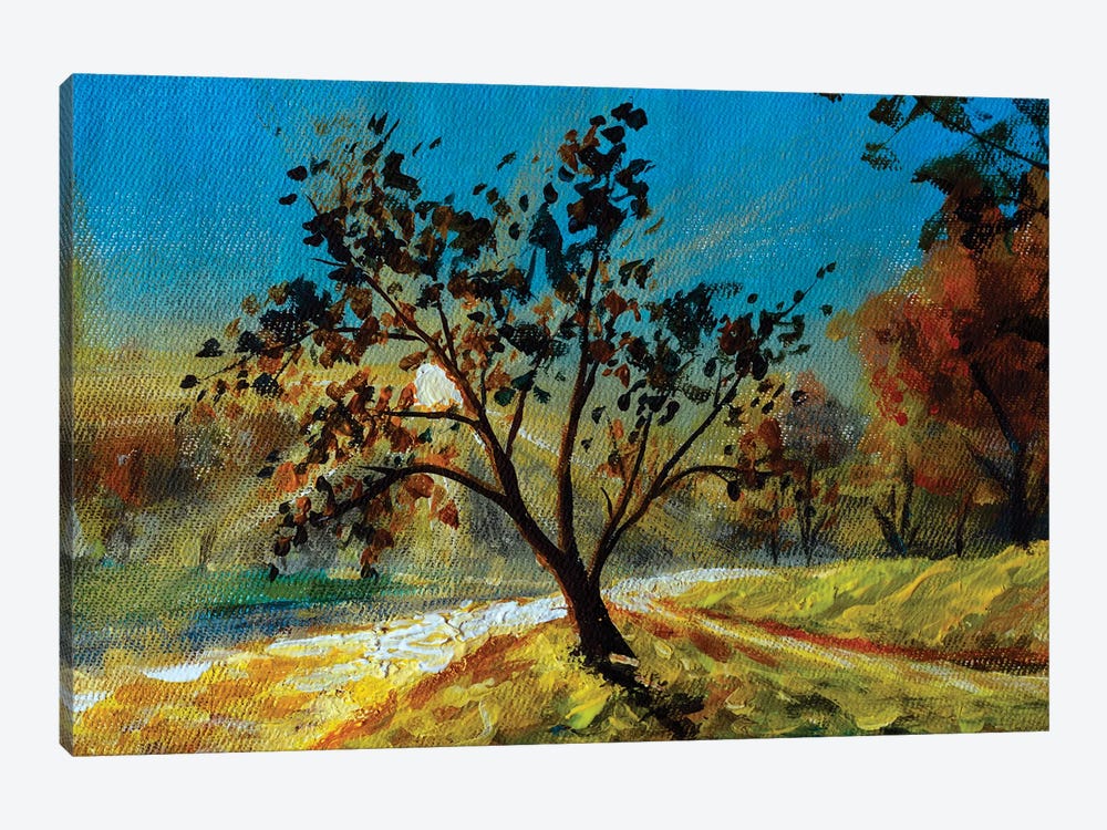 Tree In The Rays Of The Rising Sun Over A Beautiful River And A Green Field by Valery Rybakow 1-piece Canvas Wall Art