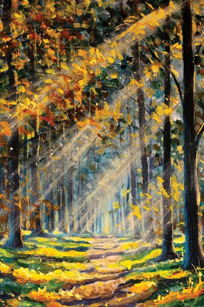 Valery Rybakow: Landscape Sun In Sunny Forest With Road And Tree by Valery Rybakow