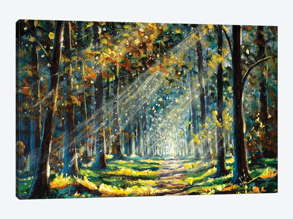 Sun In Sunny Forest With Road And Trees by Valery Rybakow 1-piece Canvas Art Print