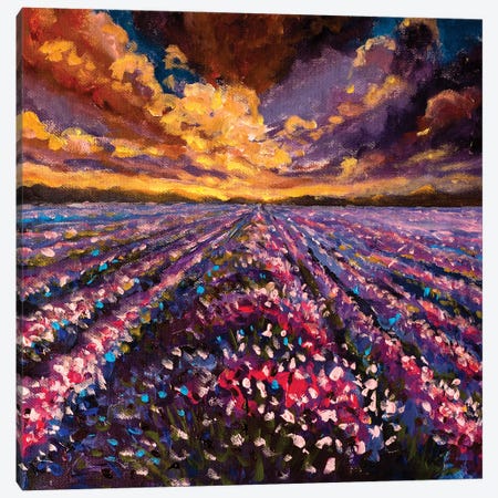 Impressionism Lavender Field At Sunset Sunrise Canvas Print #VRY707} by Valery Rybakow Canvas Artwork