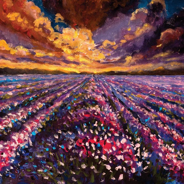 Lavender: Impressionism Lavender Field At Sunset Sunrise by Valery Rybakow