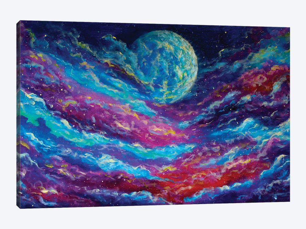Glowing Planet Universe On Blue Purple Starry Night Space Sky by Valery Rybakow 1-piece Canvas Artwork