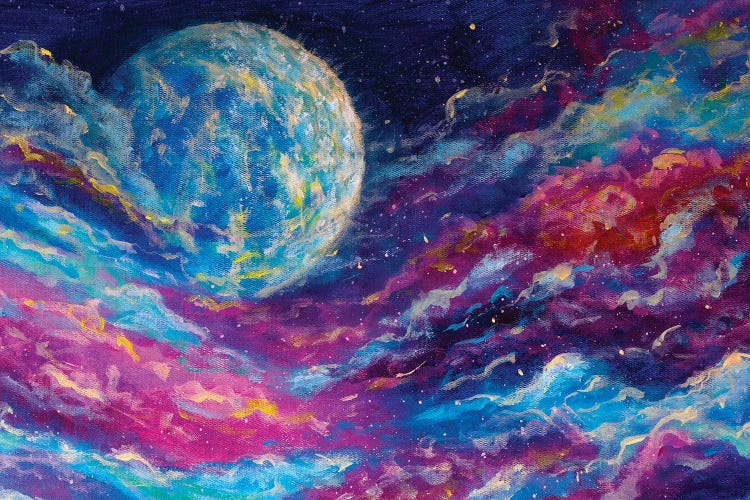 Glowing Planet On Blue Purple Starry Space Sky by Valery Rybakow wall art