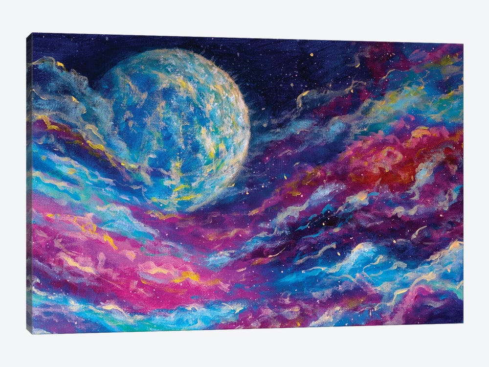 Glowing Planet On Blue Purple Starry Space Sky by Valery Rybakow 1-piece Canvas Art Print