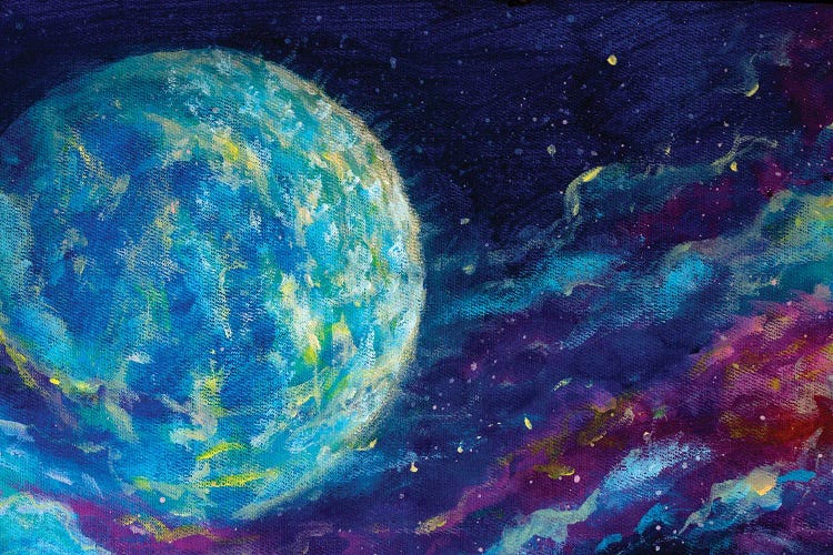 Glowing Planet On Blue Purple Starry Night Space Sky