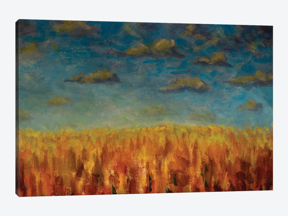 Warm Sky With Clouds Over Orange Field Forest by Valery Rybakow 1-piece Canvas Art