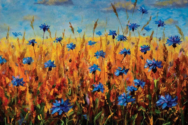 Cornflowers: Field Of Blue Flowers by Valery Rybakow