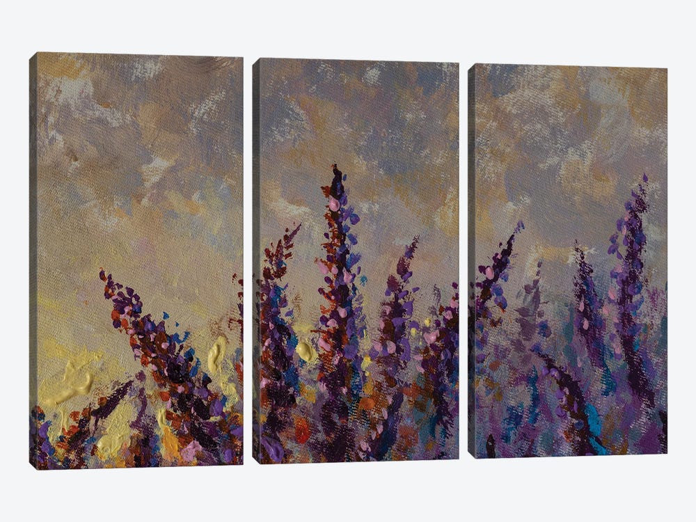 Purple Lupines At Sunset by Valery Rybakow 3-piece Canvas Wall Art