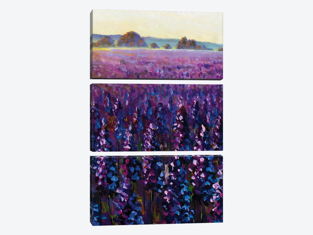 Beautiful Field Purple Flowers by Valery Rybakow 3-piece Canvas Artwork